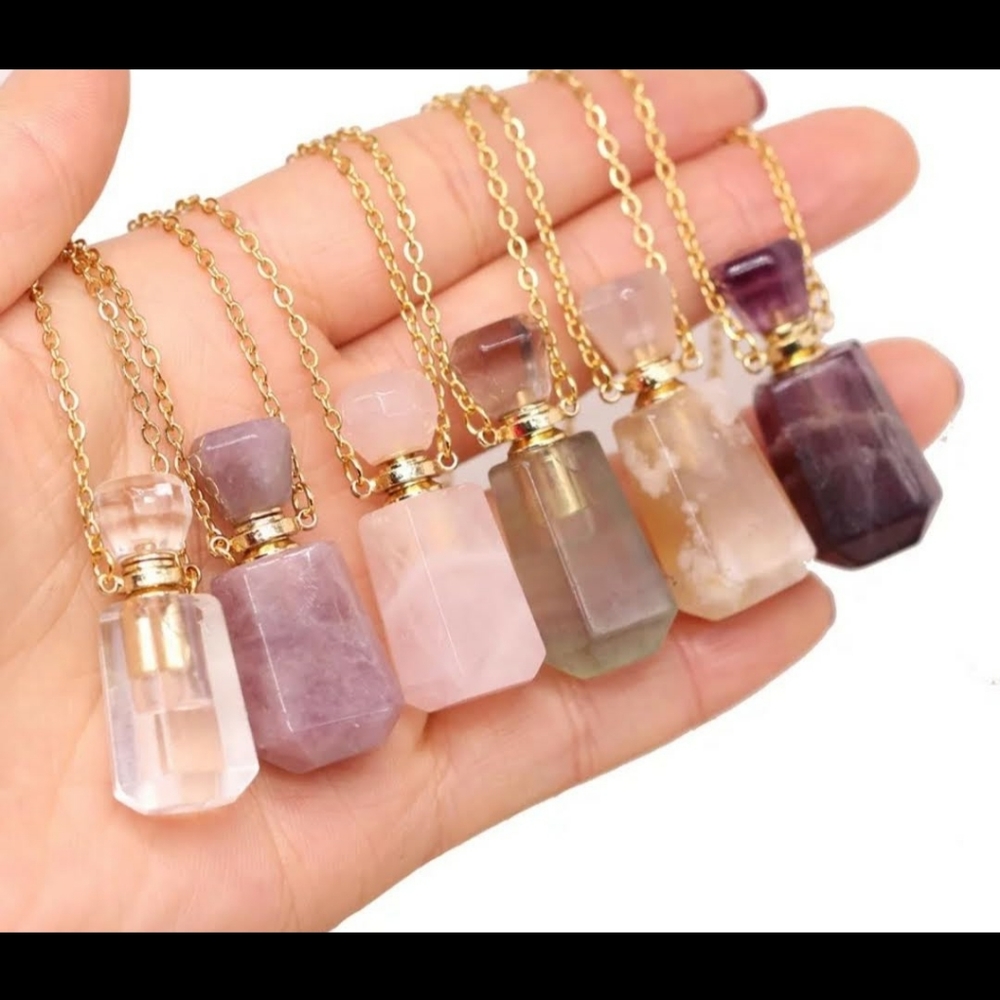 💎 Natural Gemstone 💎 Perfume Bottle Necklace
